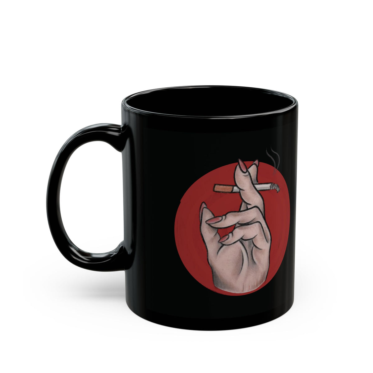 Smoking Hand Illustration Mug | Black Ceramic Coffee Cup
