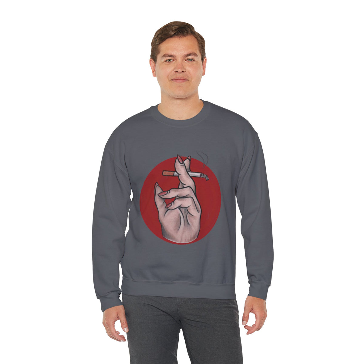 Hand Holding Cigarette Illustration Sweatshirt | Smoking Art Crewneck