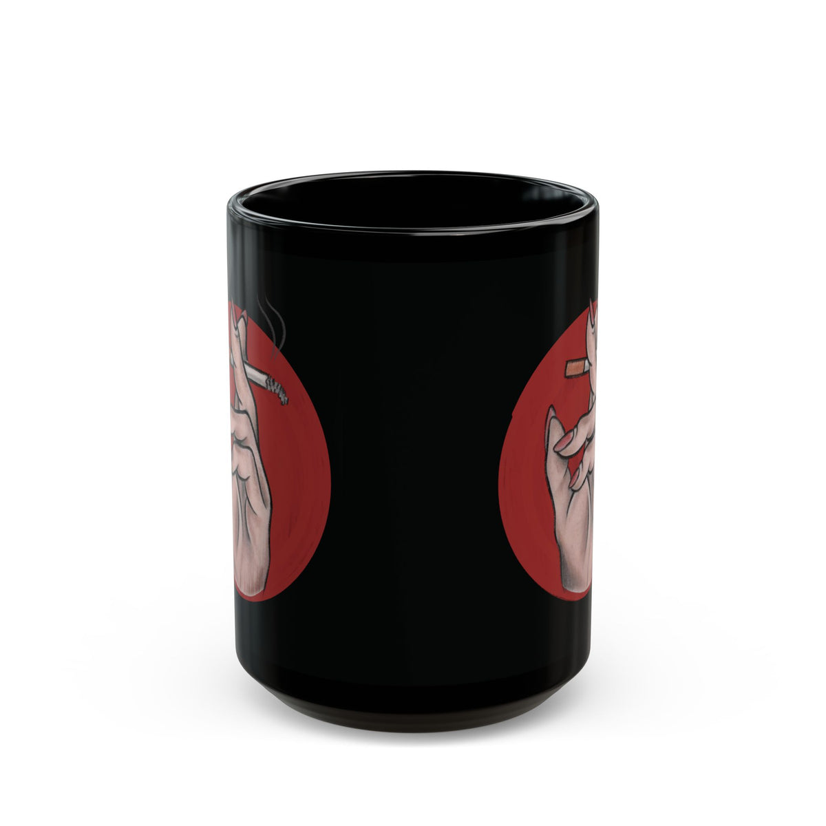 Smoking Hand Illustration Mug | Black Ceramic Coffee Cup