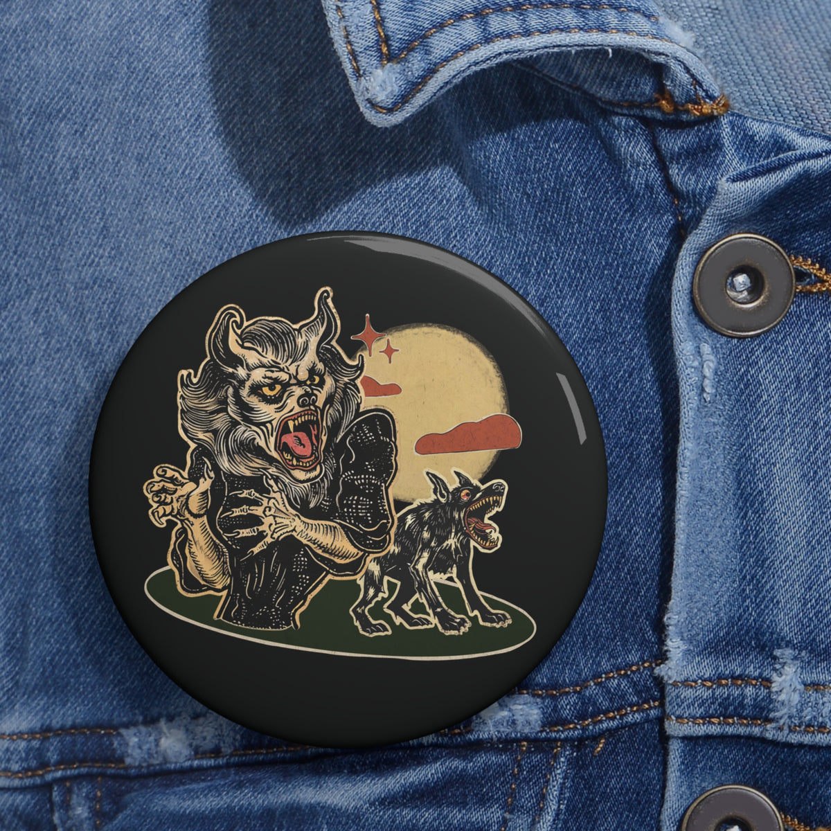 Howling Werewolf Pin Buttons | Horror Style Badge