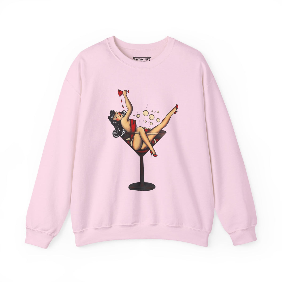 Pinup Girl in Martini Glass Sweatshirt | Retro 1950s Cocktail Pin-Up Art