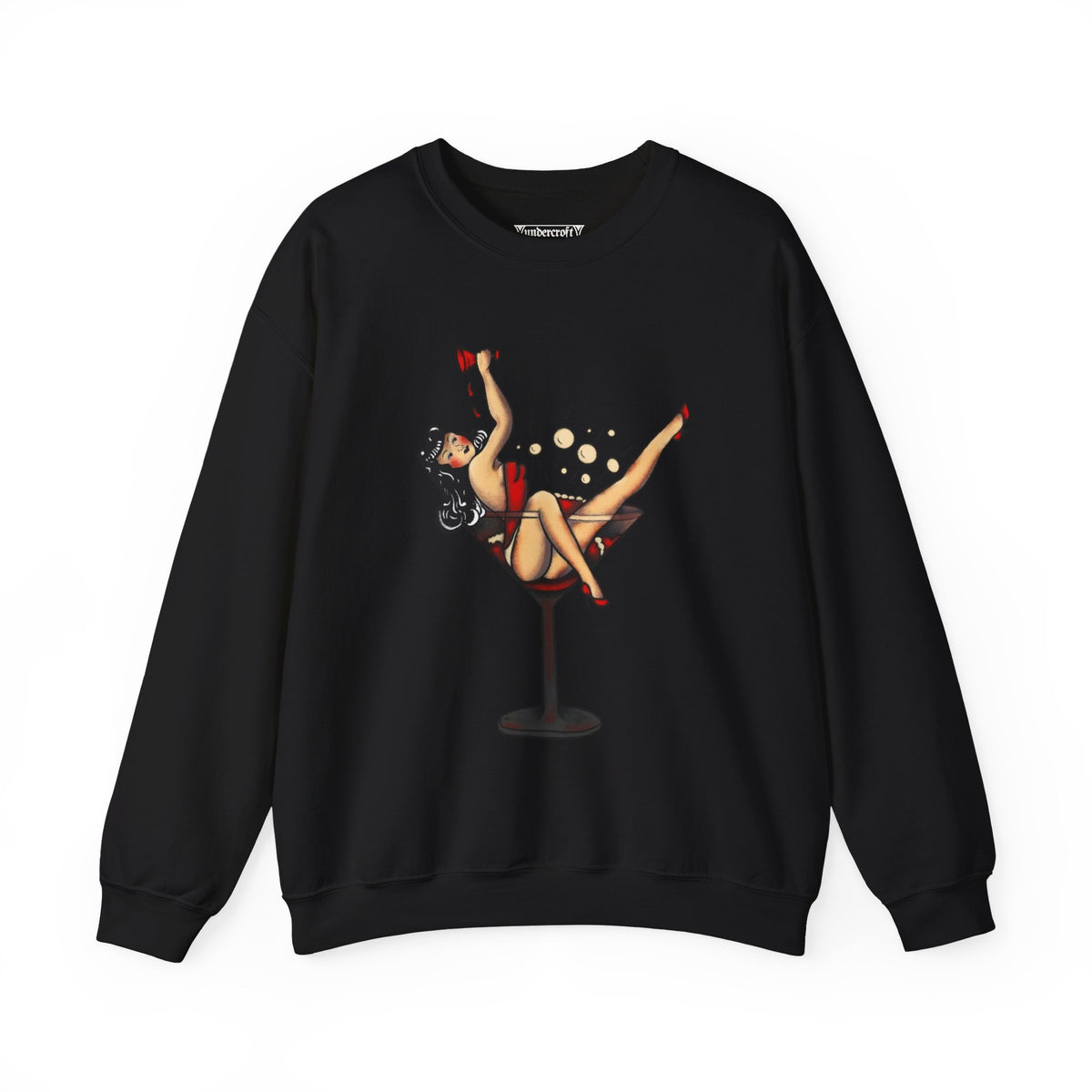 Pinup Girl in Martini Glass Sweatshirt | Retro 1950s Cocktail Pin-Up Art