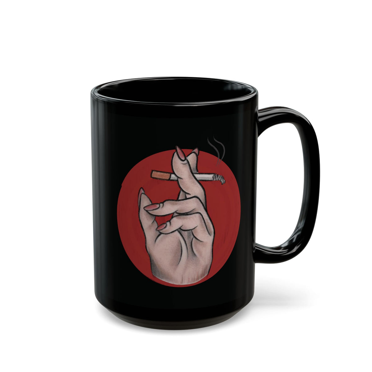 Smoking Hand Illustration Mug | Black Ceramic Coffee Cup