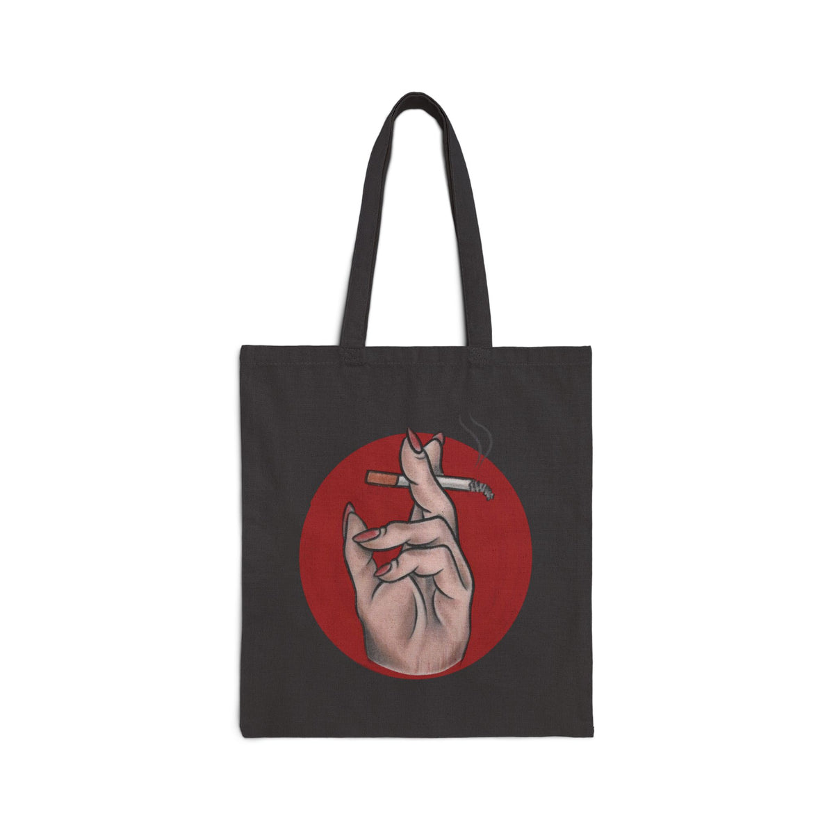 Smoking Hand Illustration Tote Bag | Red Circle Cigarette Art