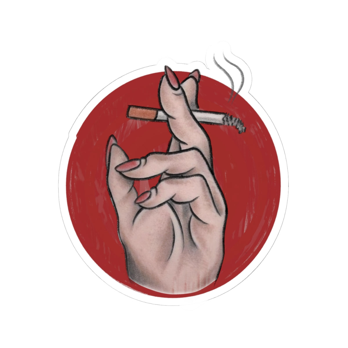 Smoking Hand sticker | Kiss-Cut Circle, Red Background