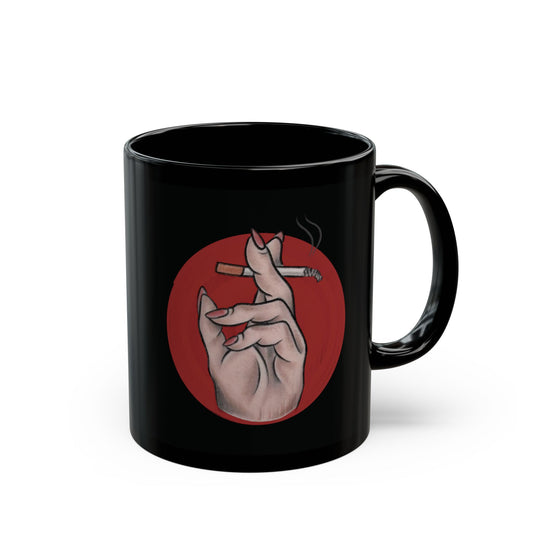 Smoking Hand Illustration Mug | Black Ceramic Coffee Cup