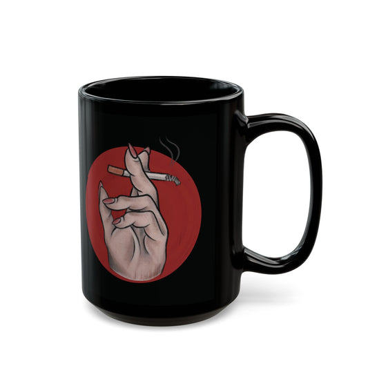 Smoking Hand Illustration Mug | Black Ceramic Coffee Cup