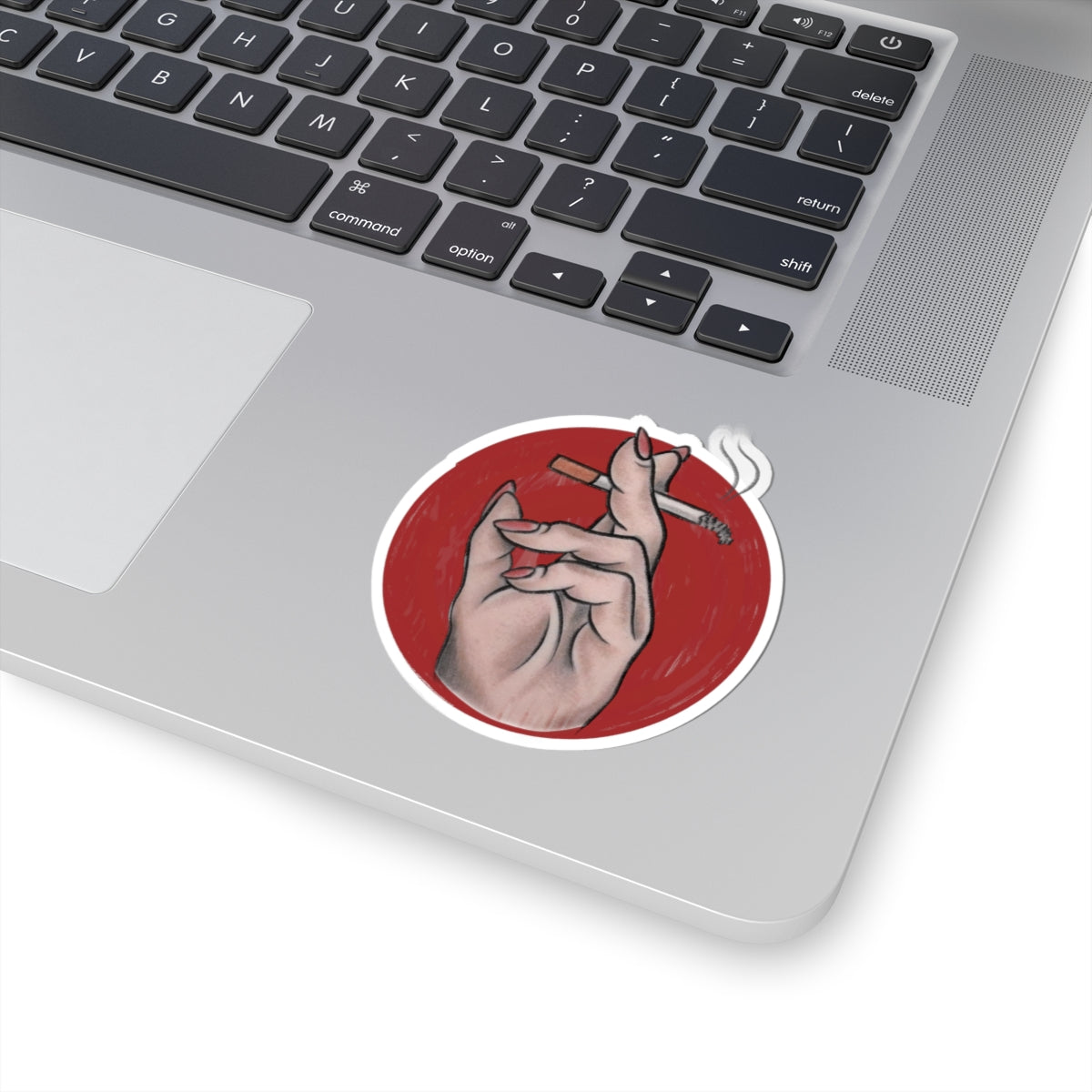 Smoking Hand sticker | Kiss-Cut Circle, Red Background