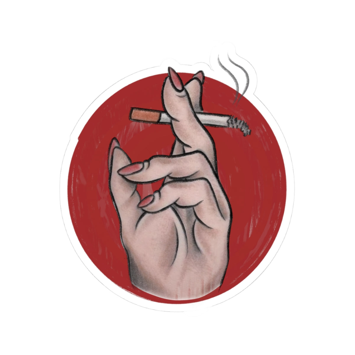 Smoking Hand sticker | Kiss-Cut Circle, Red Background