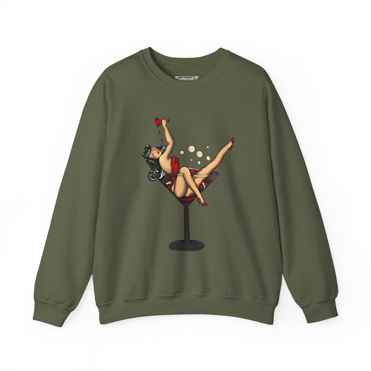Pinup Girl in Martini Glass Sweatshirt | Retro 1950s Cocktail Pin-Up Art