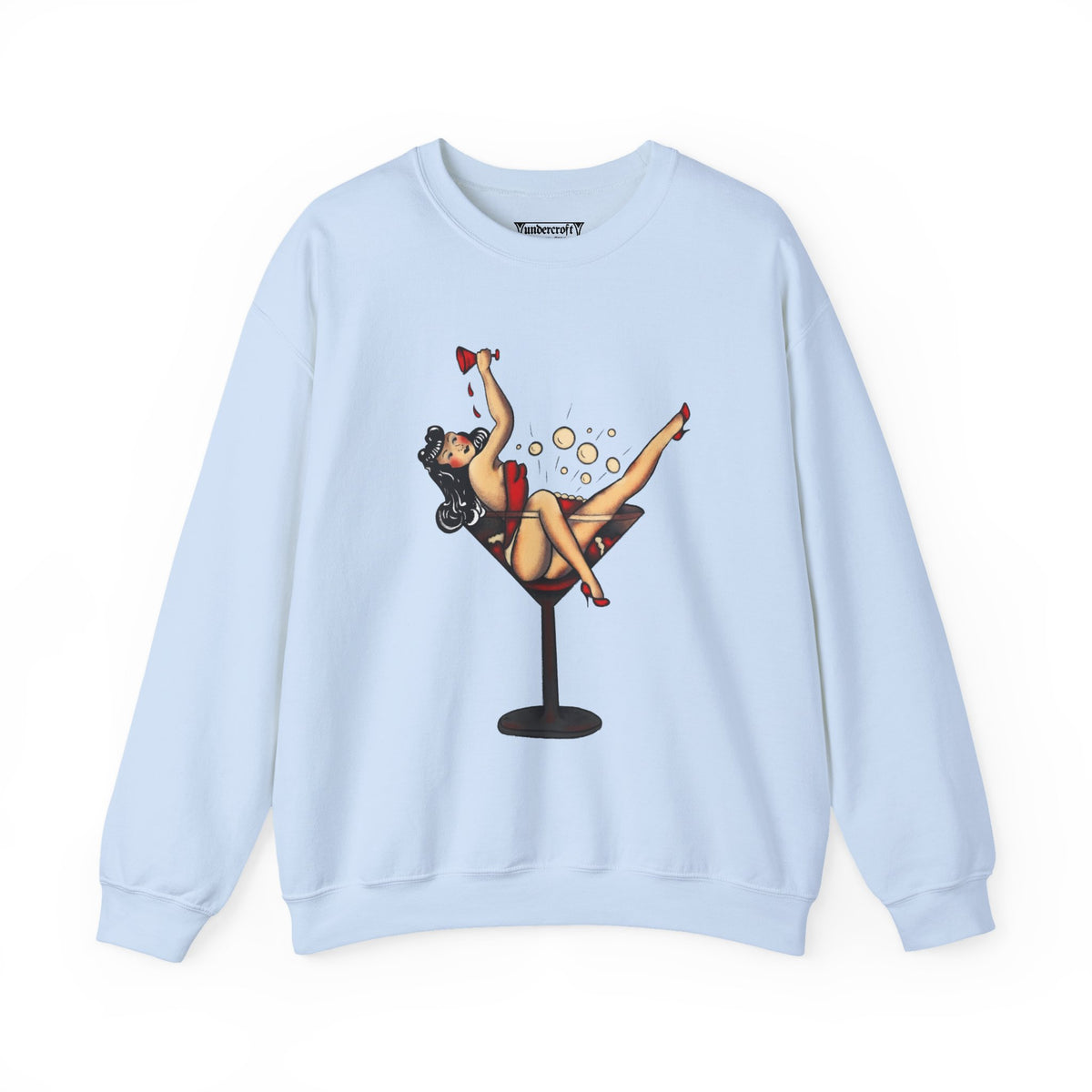 Pinup Girl in Martini Glass Sweatshirt | Retro 1950s Cocktail Pin-Up Art