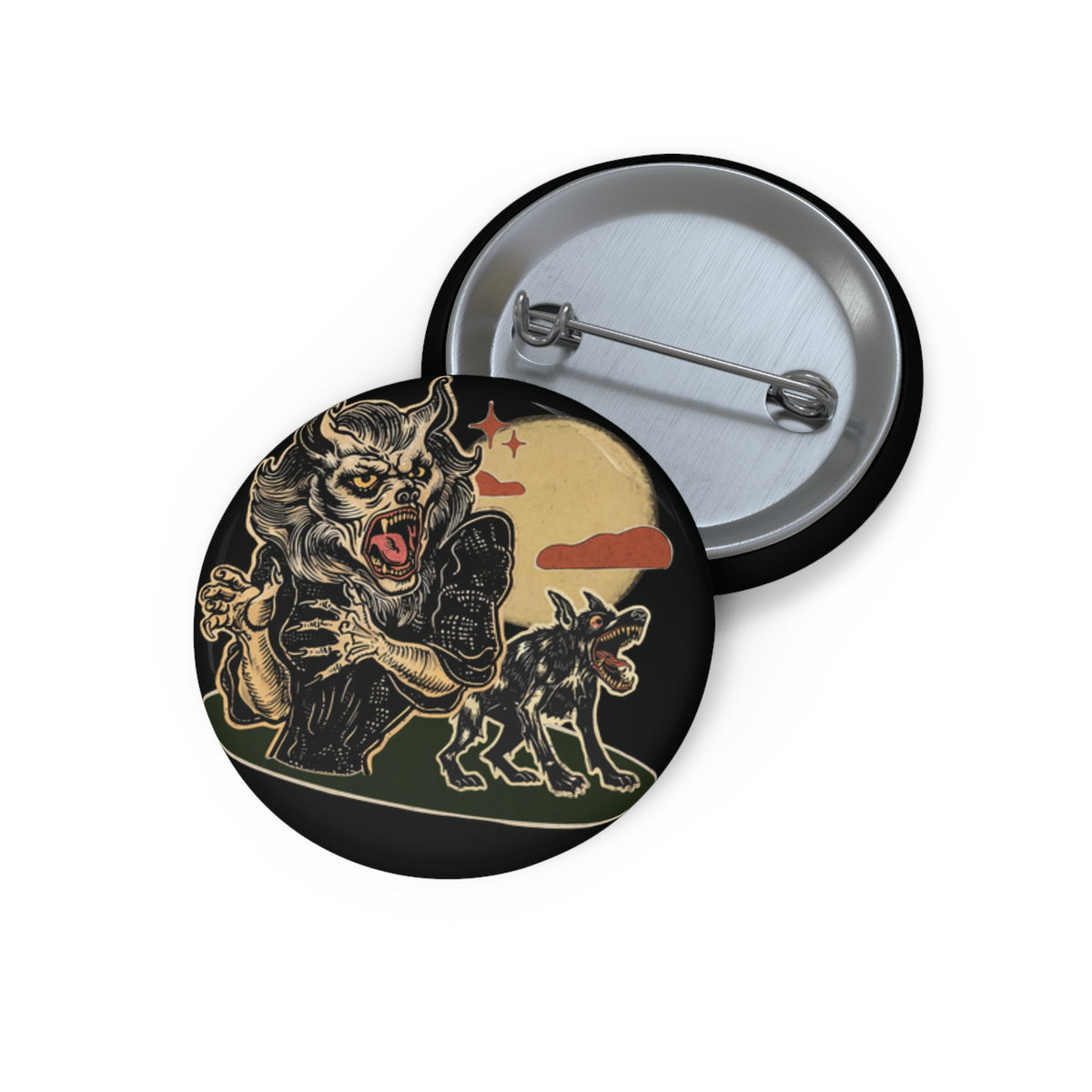 Howling Werewolf Pin Buttons | Horror Style Badge