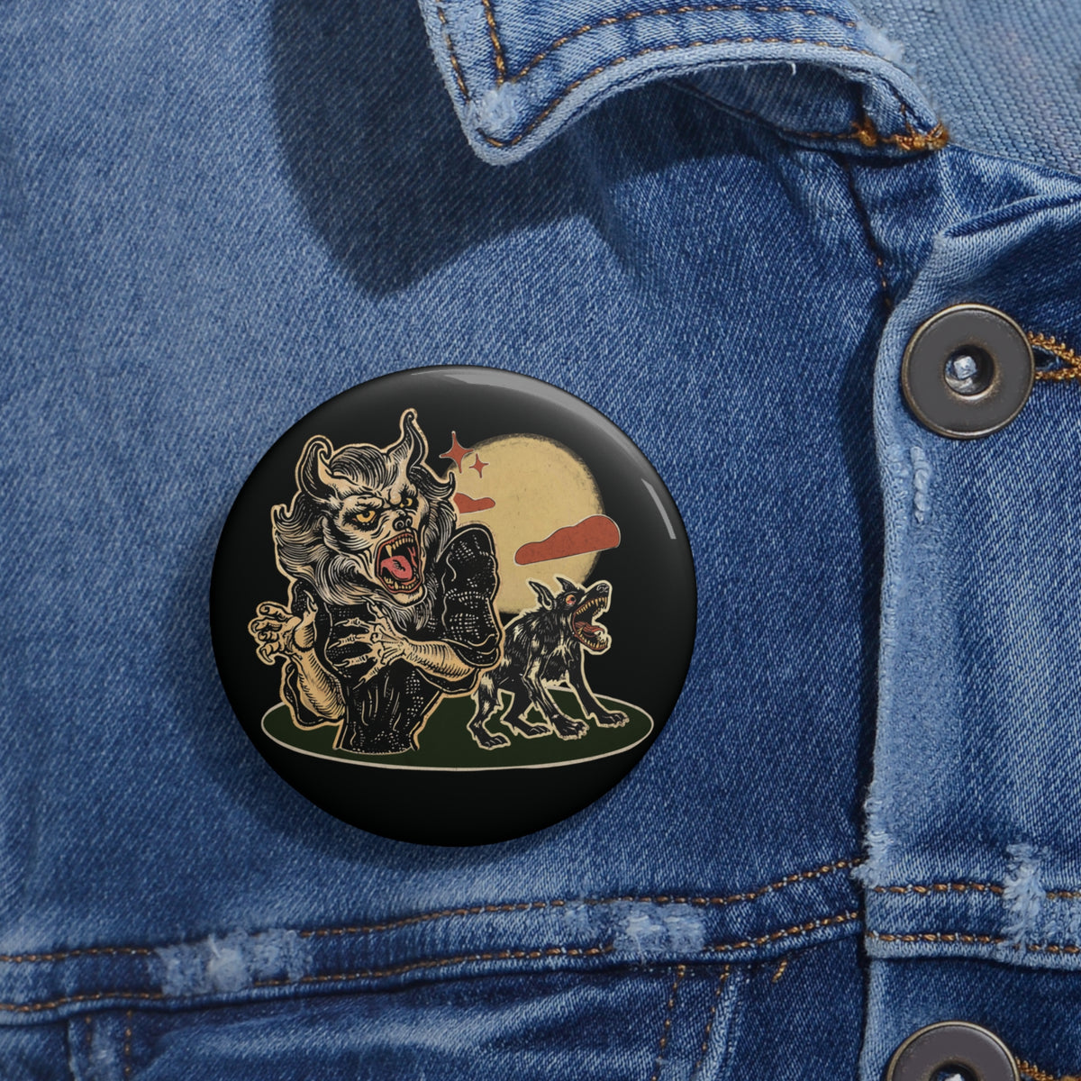 Howling Werewolf Pin Buttons | Horror Style Badge