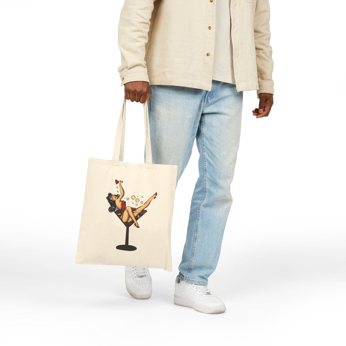 Pin-Up Girl in Martini Glass Tote Bag | Retro Vintage Cocktail Illustration