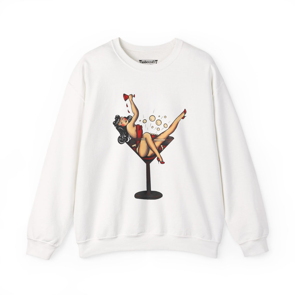 Pinup Girl in Martini Glass Sweatshirt | Retro 1950s Cocktail Pin-Up Art