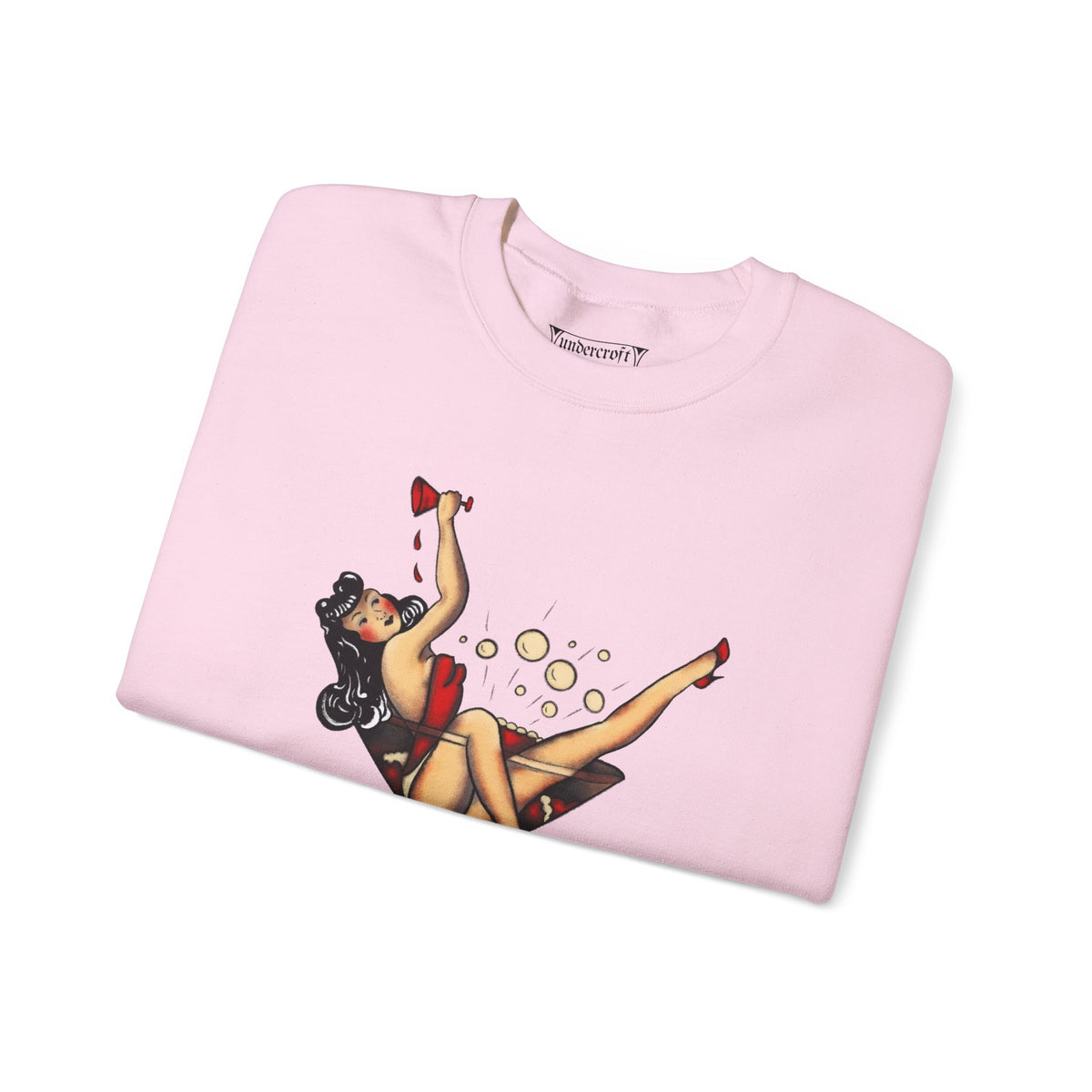 Pinup Girl in Martini Glass Sweatshirt | Retro 1950s Cocktail Pin-Up Art