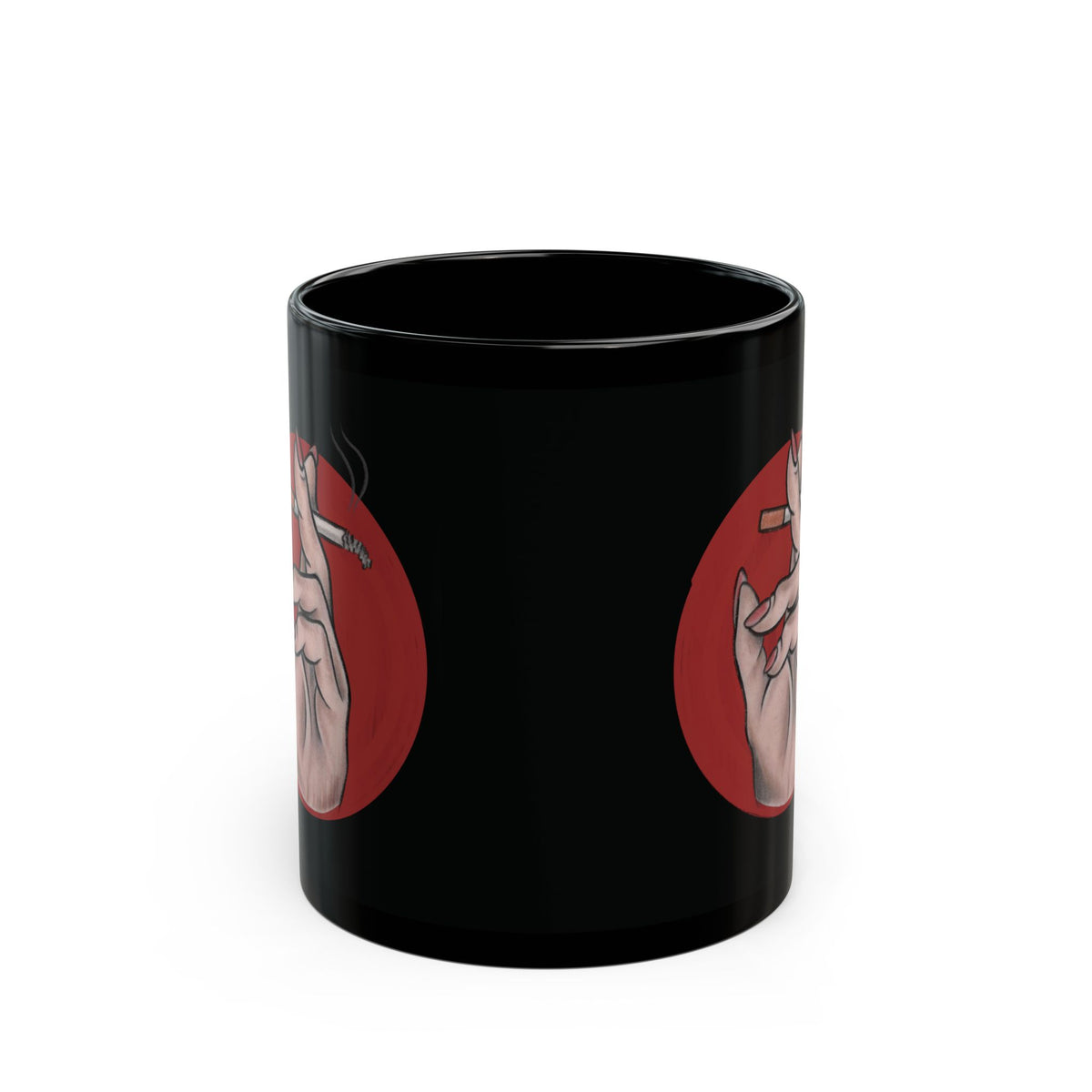 Smoking Hand Illustration Mug | Black Ceramic Coffee Cup