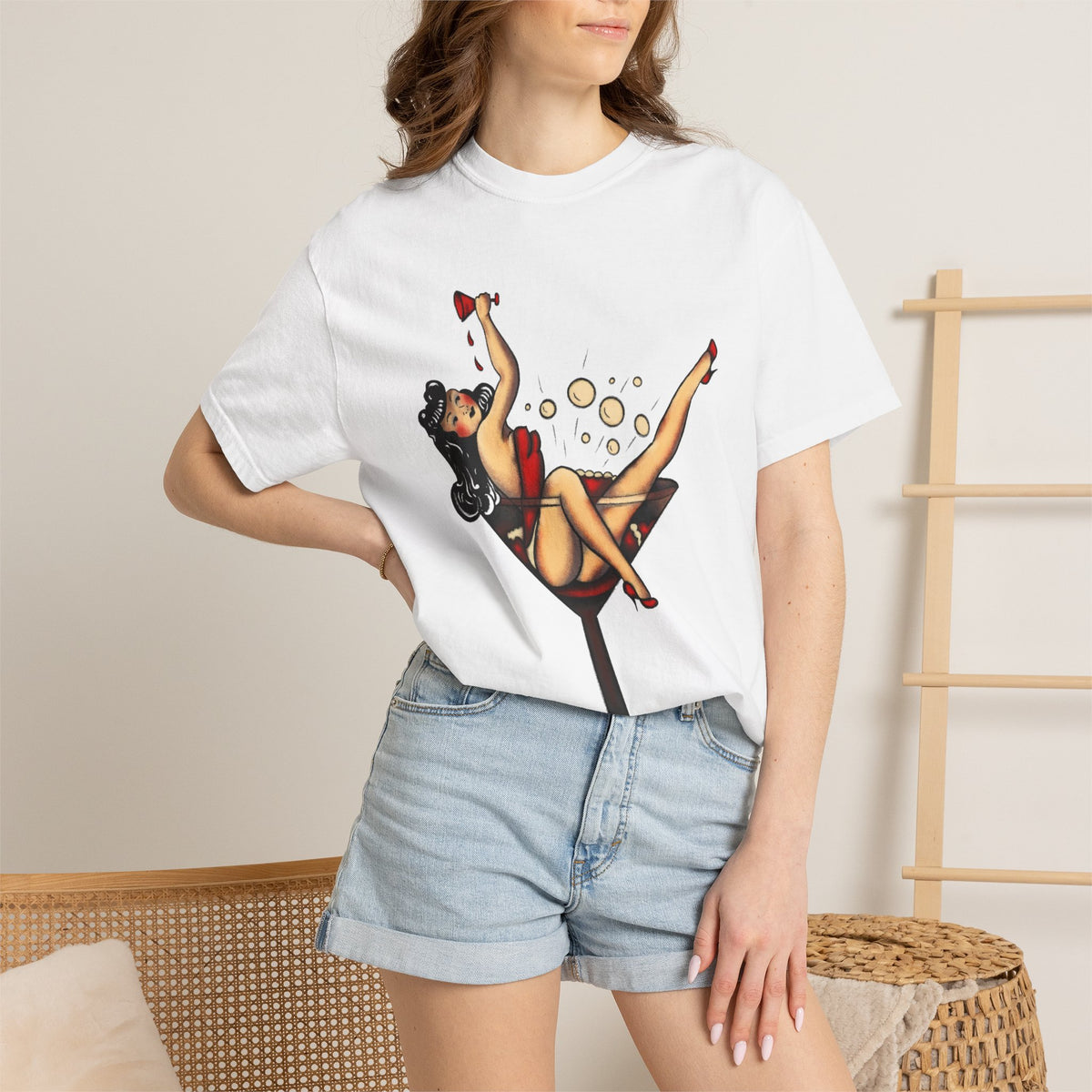 Pinup Girl Martini T-shirt | Retro Cocktail Pinup Art