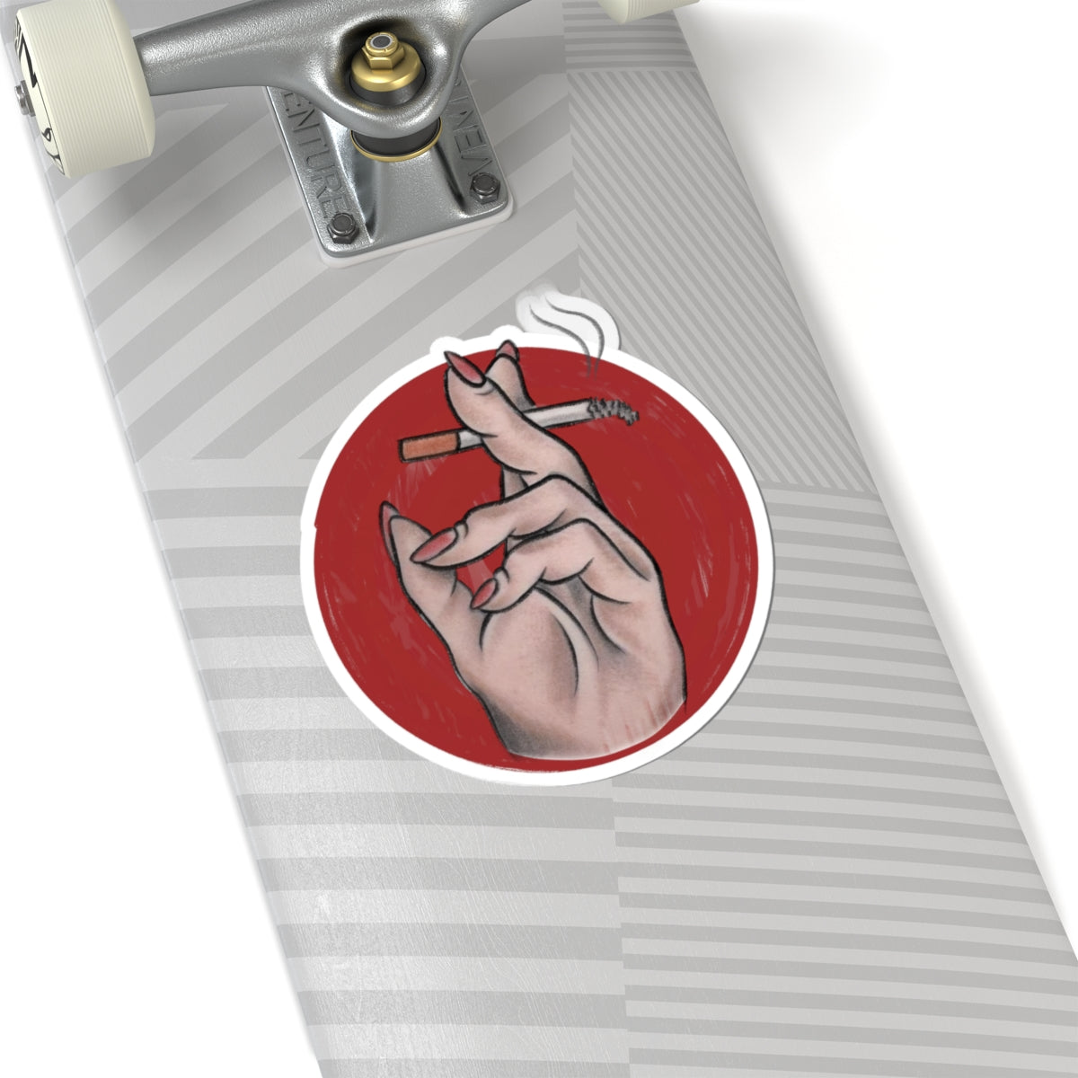 Smoking Hand sticker | Kiss-Cut Circle, Red Background