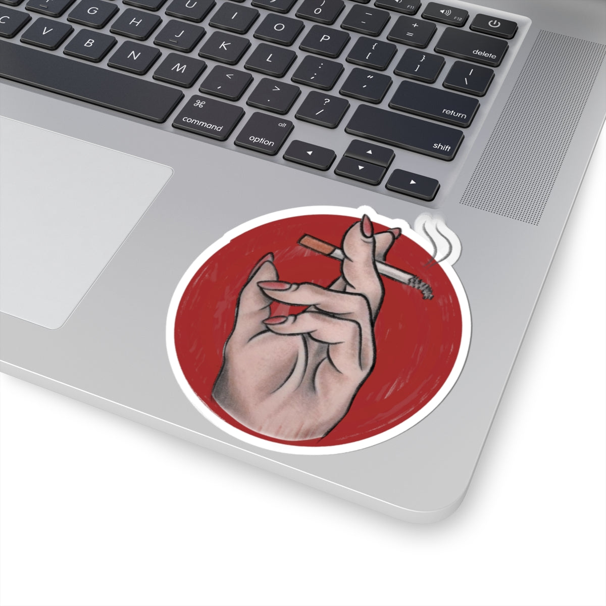 Smoking Hand sticker | Kiss-Cut Circle, Red Background