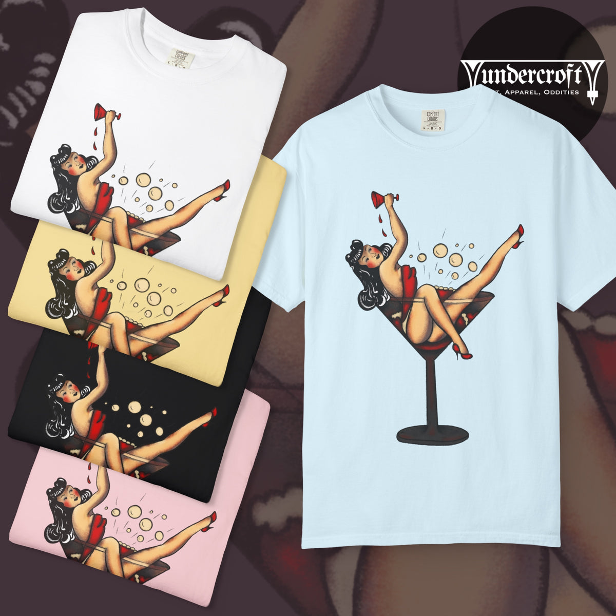 Pinup Girl Martini T-shirt | Retro Cocktail Pinup Art