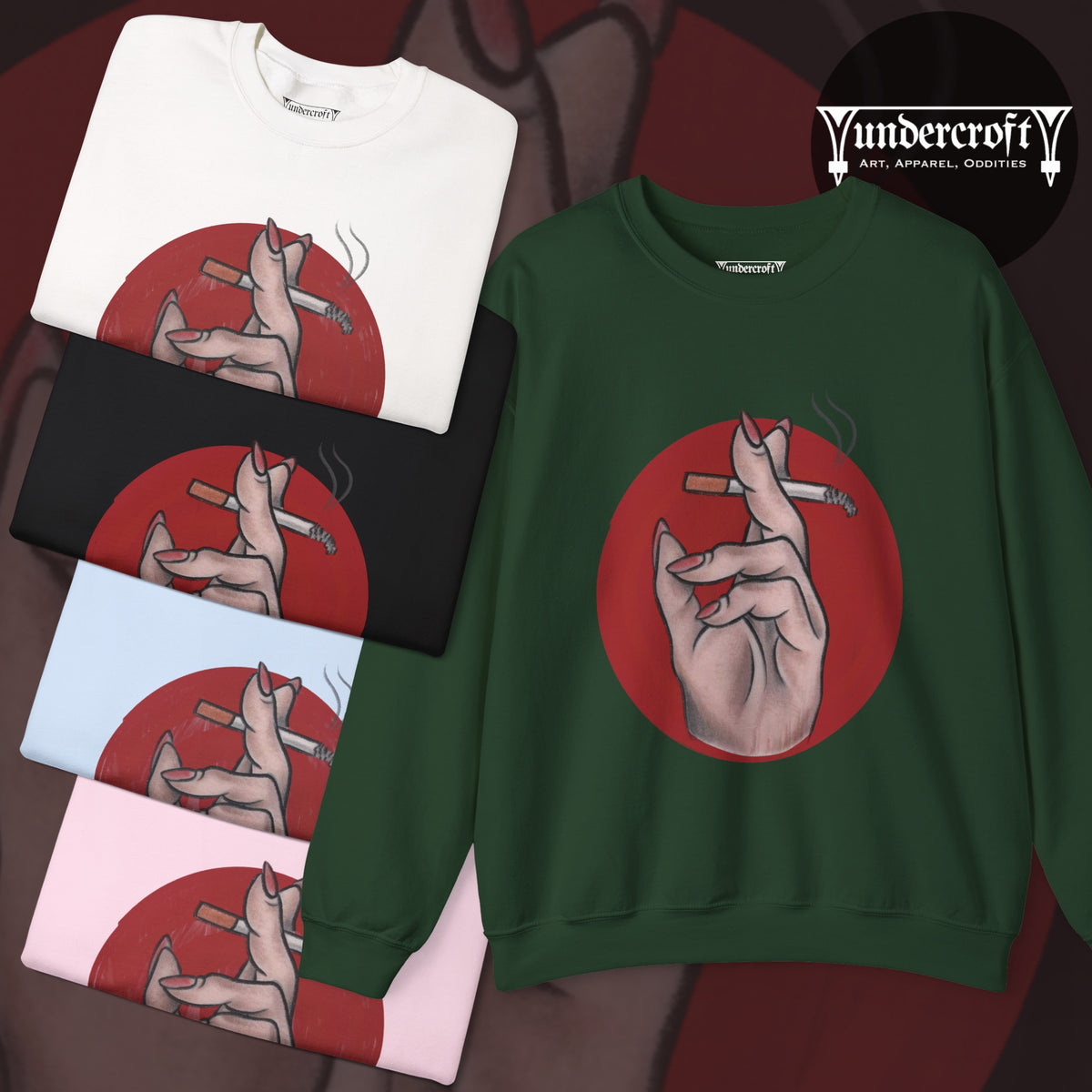 Hand Holding Cigarette Illustration Sweatshirt | Smoking Art Crewneck