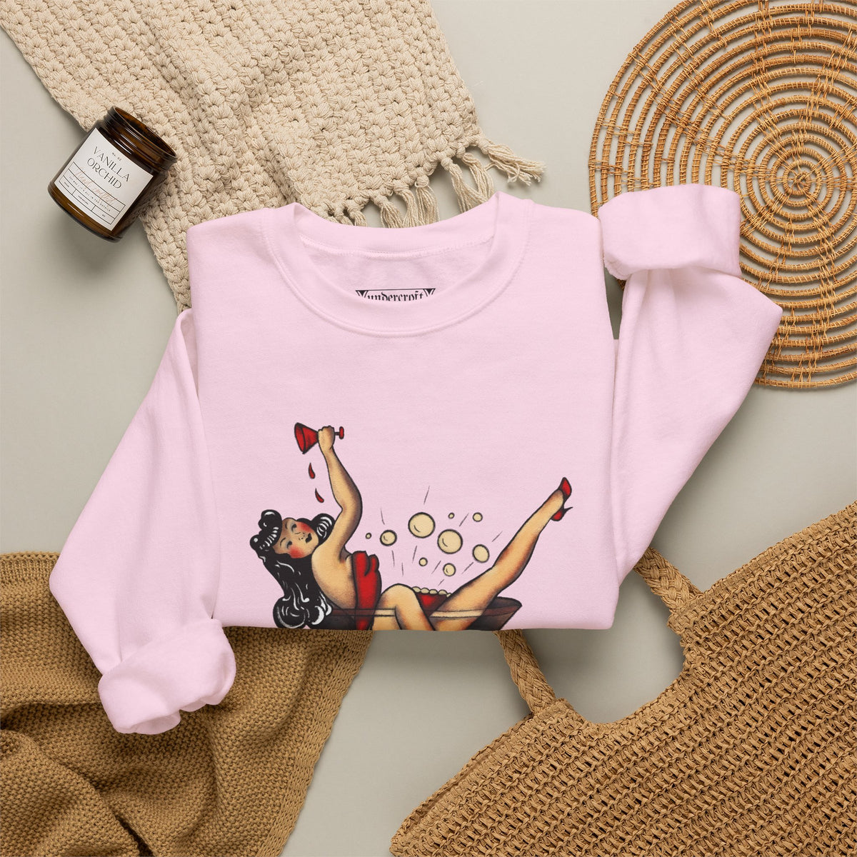 Pinup Girl in Martini Glass Sweatshirt | Retro 1950s Cocktail Pin-Up Art