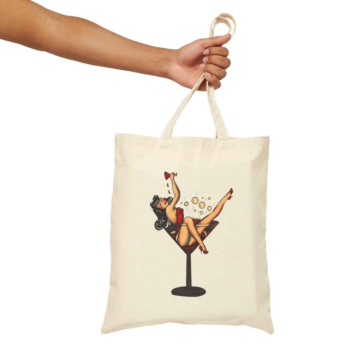 Pin-Up Girl in Martini Glass Tote Bag | Retro Vintage Cocktail Illustration