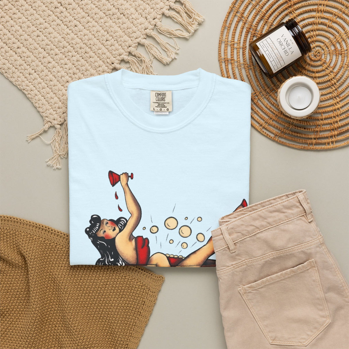 Pinup Girl Martini T-shirt | Retro Cocktail Pinup Art