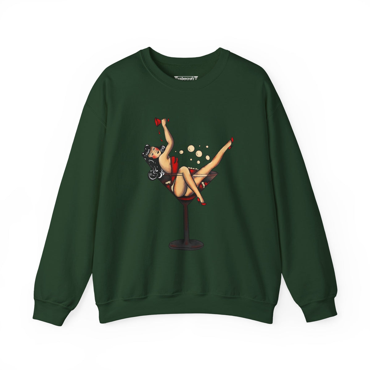 Pinup Girl in Martini Glass Sweatshirt | Retro 1950s Cocktail Pin-Up Art