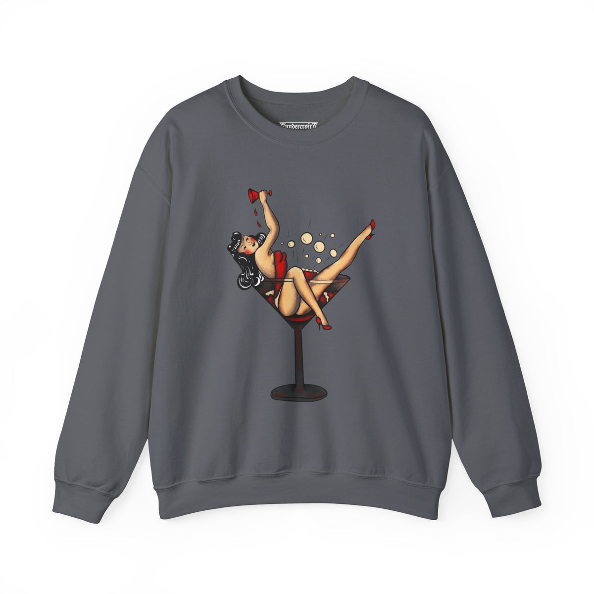 Pinup Girl in Martini Glass Sweatshirt | Retro 1950s Cocktail Pin-Up Art