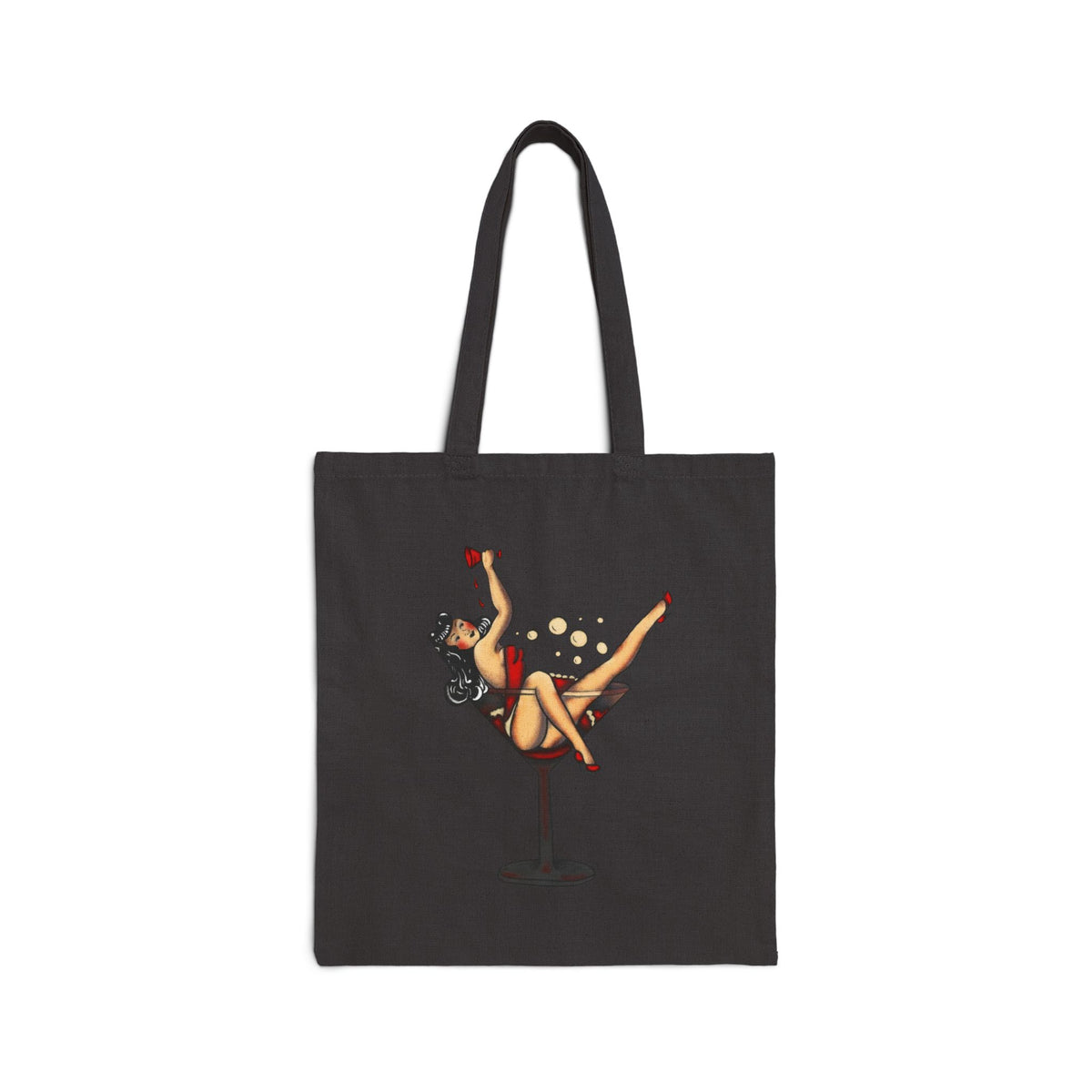 Pin-Up Girl in Martini Glass Tote Bag | Retro Vintage Cocktail Illustration