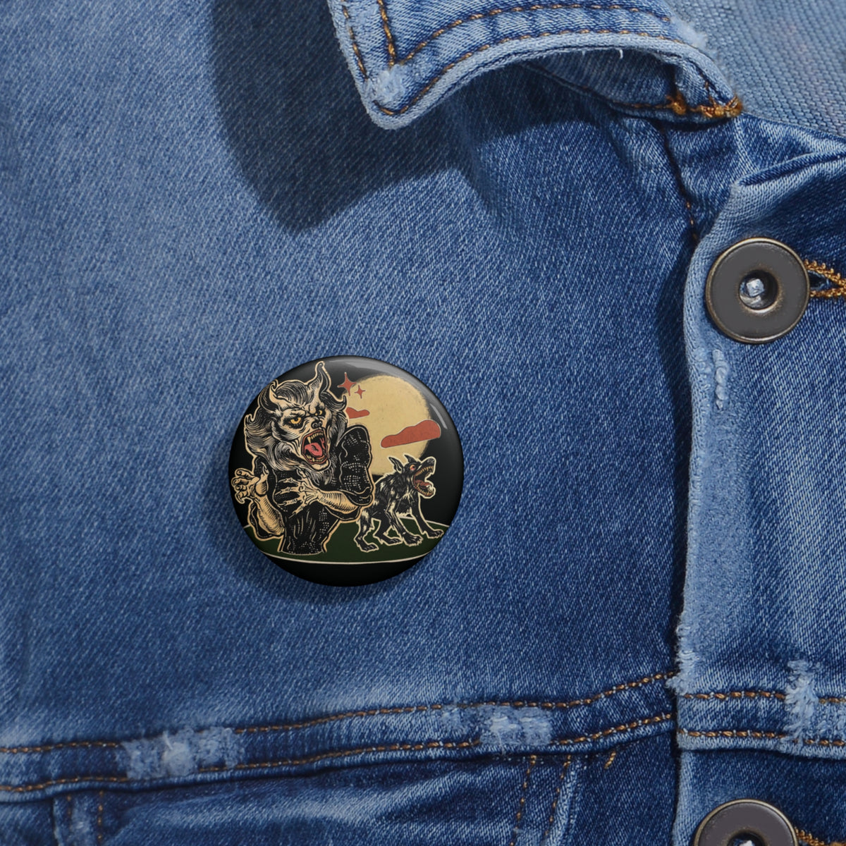 Howling Werewolf Pin Buttons | Horror Style Badge