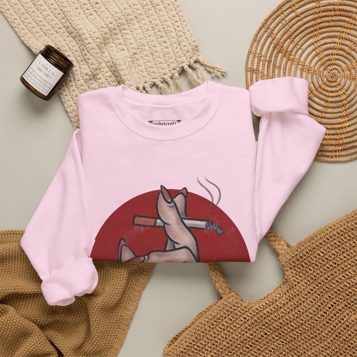 Hand Holding Cigarette Illustration Sweatshirt | Smoking Art Crewneck