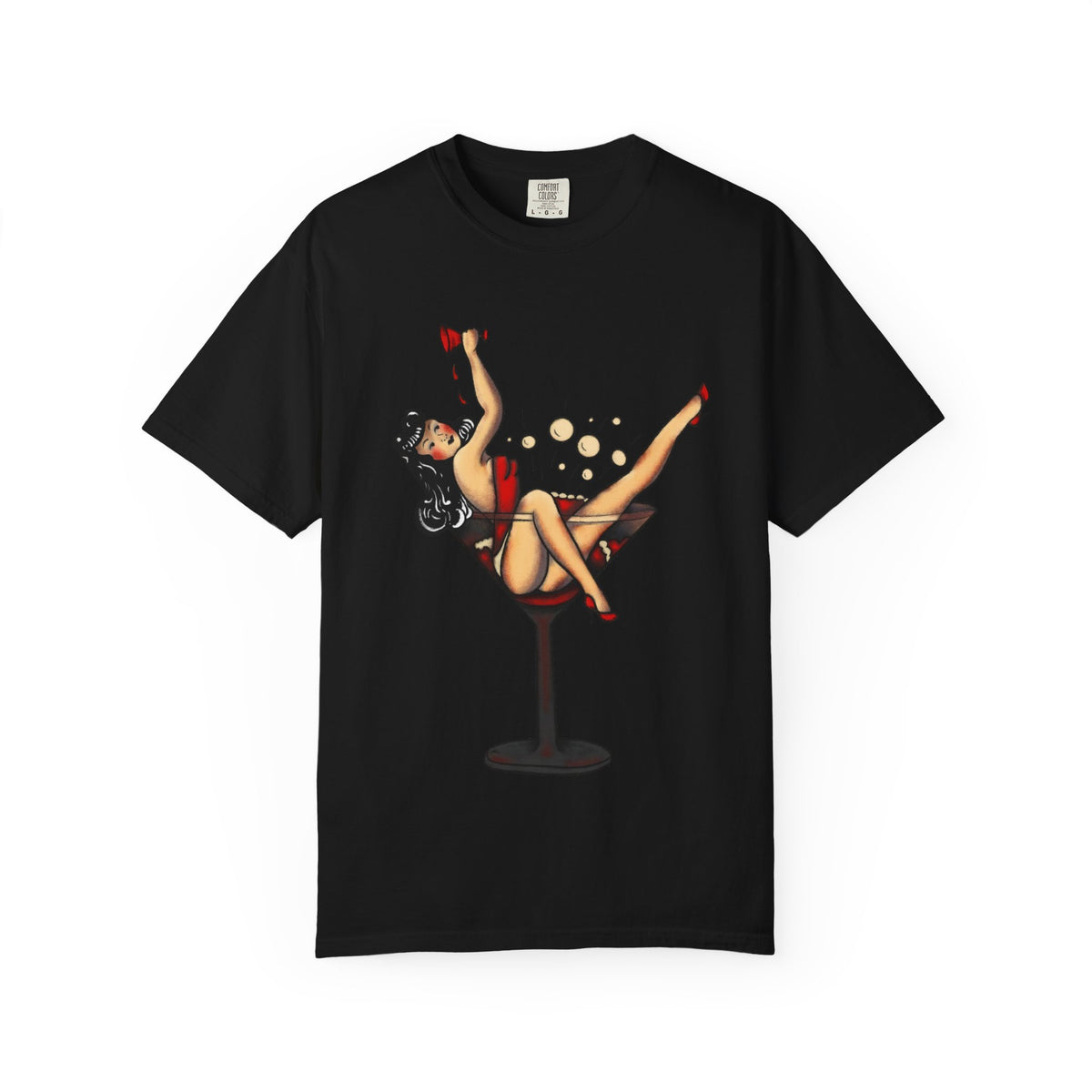 Pinup Girl Martini T-shirt | Retro Cocktail Pinup Art