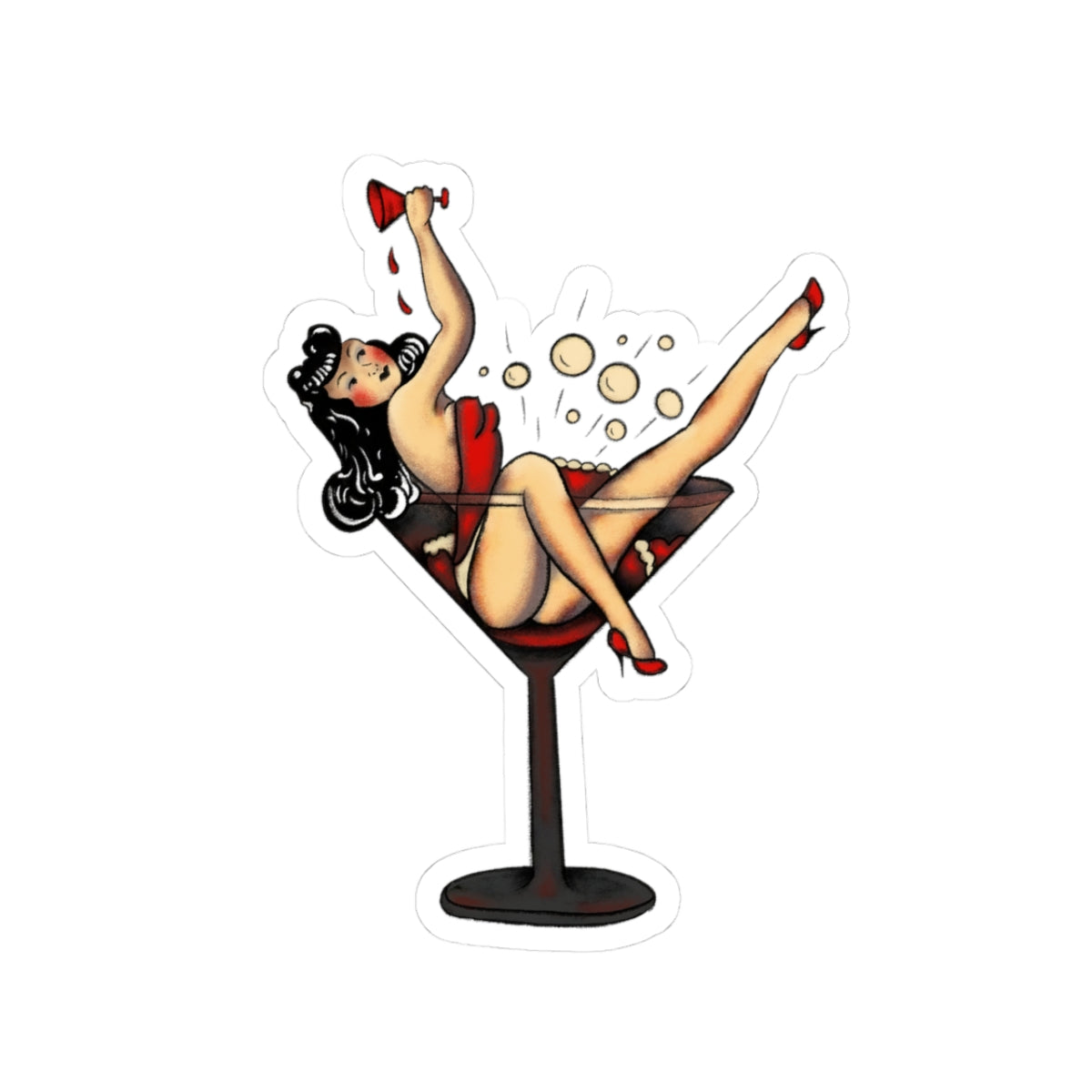 Pinup Girl in Cocktail Glass Kiss-Cut Stickers | Retro Vintage Pinup Sticker