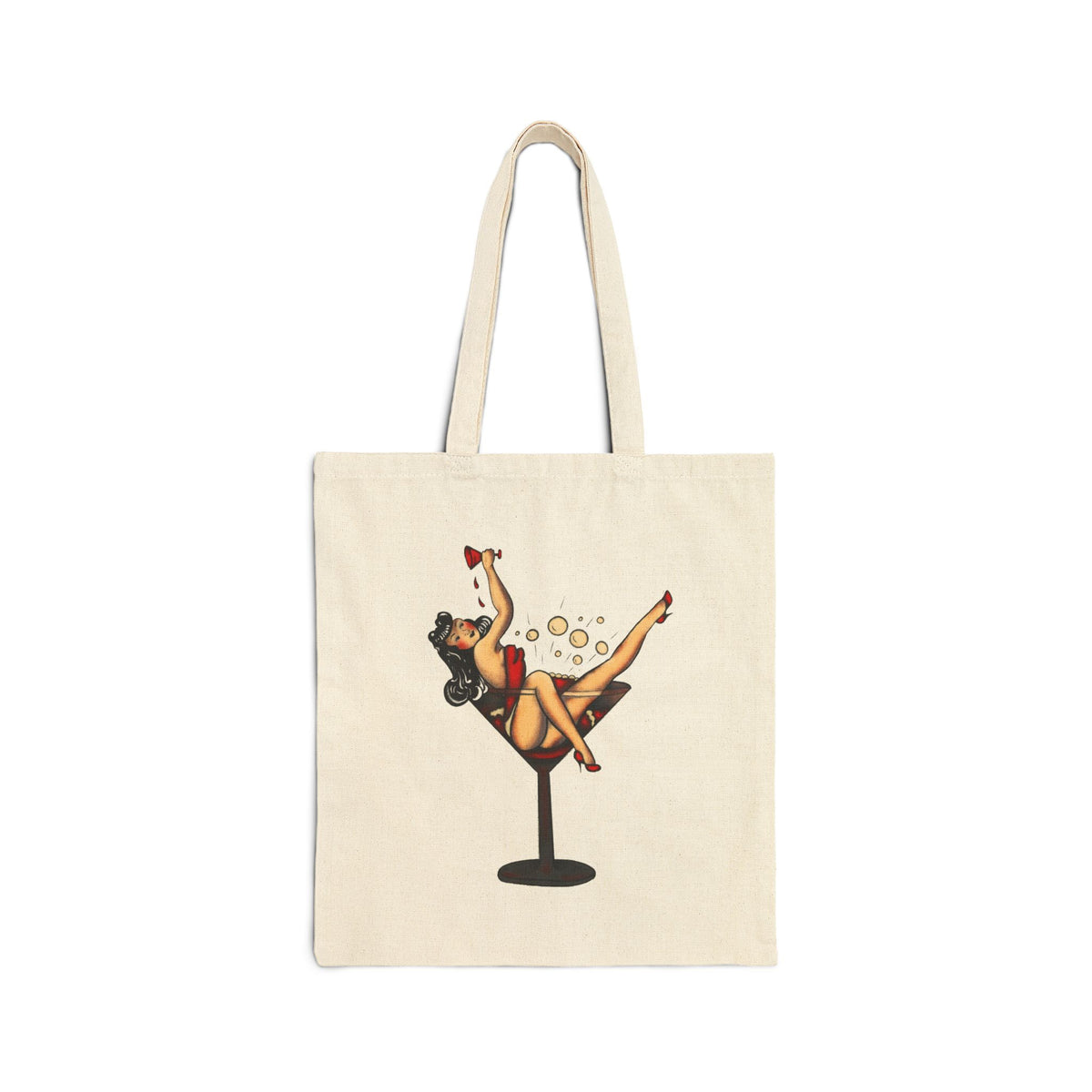 Pin-Up Girl in Martini Glass Tote Bag | Retro Vintage Cocktail Illustration