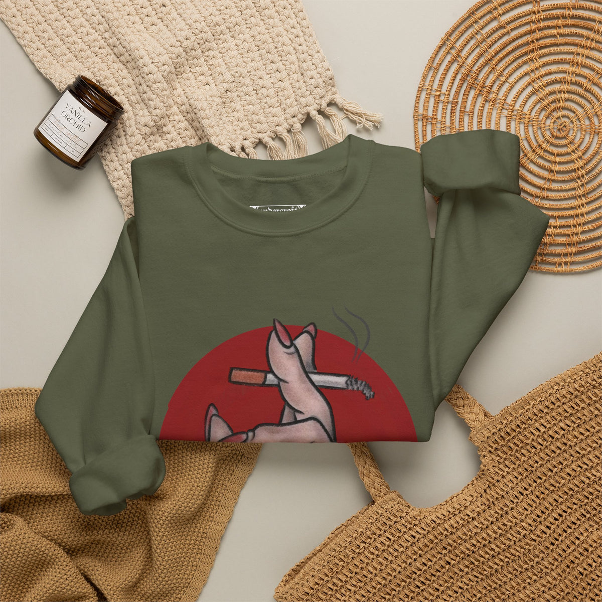 Hand Holding Cigarette Illustration Sweatshirt | Smoking Art Crewneck