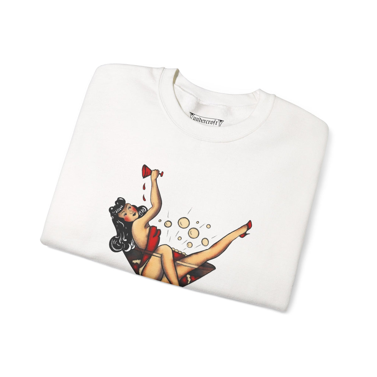 Pinup Girl in Martini Glass Sweatshirt | Retro 1950s Cocktail Pin-Up Art