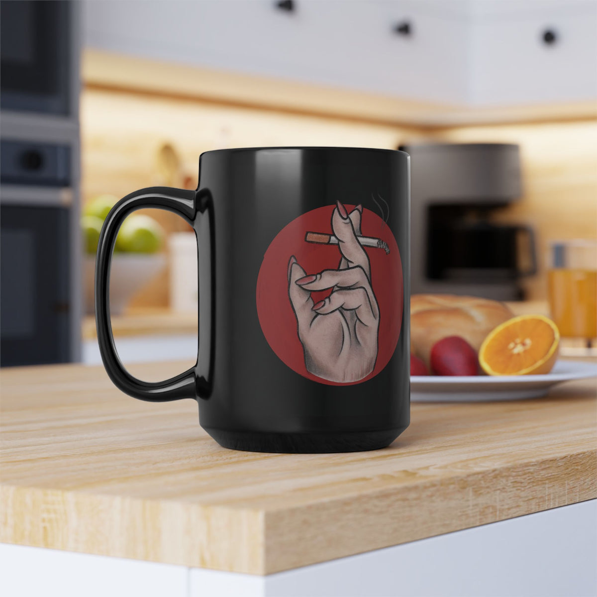Smoking Hand Illustration Mug | Black Ceramic Coffee Cup
