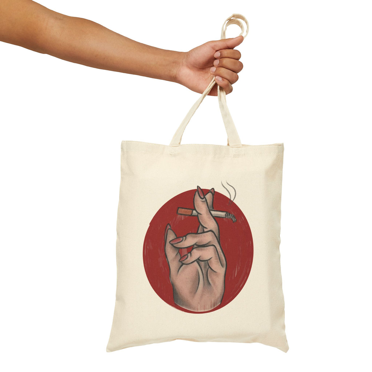 Smoking Hand Illustration Tote Bag | Red Circle Cigarette Art
