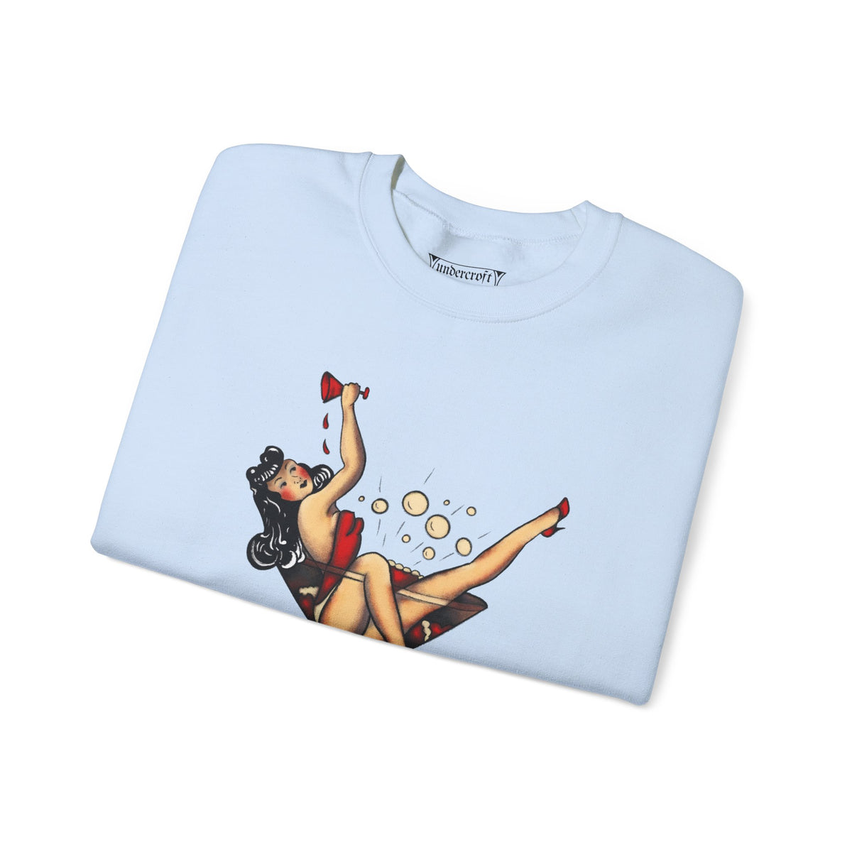 Pinup Girl in Martini Glass Sweatshirt | Retro 1950s Cocktail Pin-Up Art