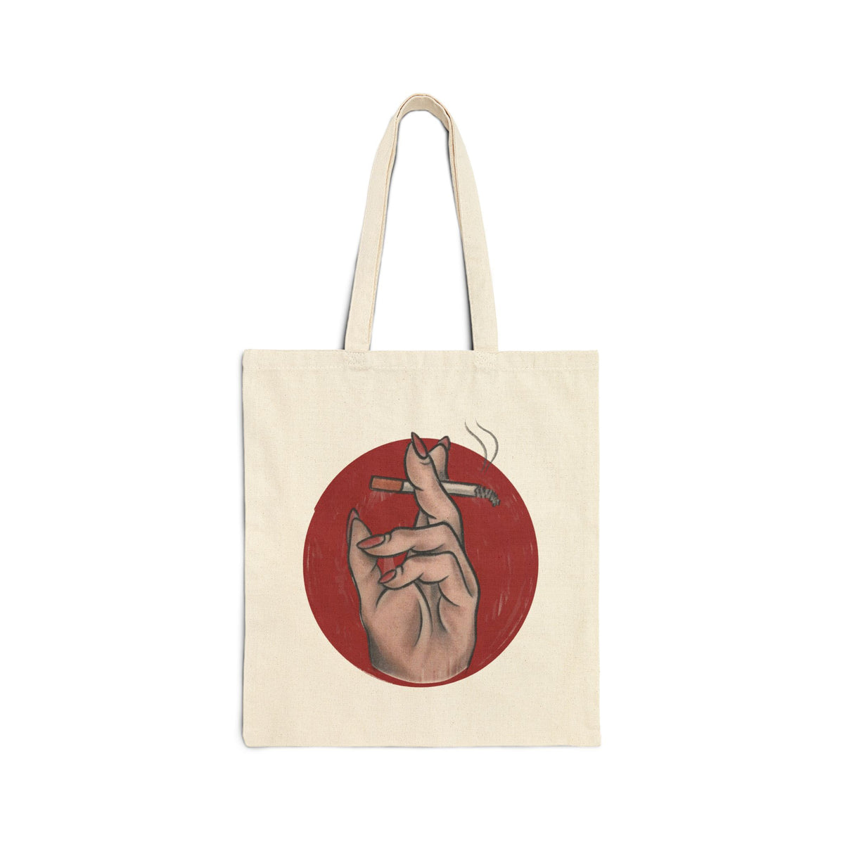 Smoking Hand Illustration Tote Bag | Red Circle Cigarette Art