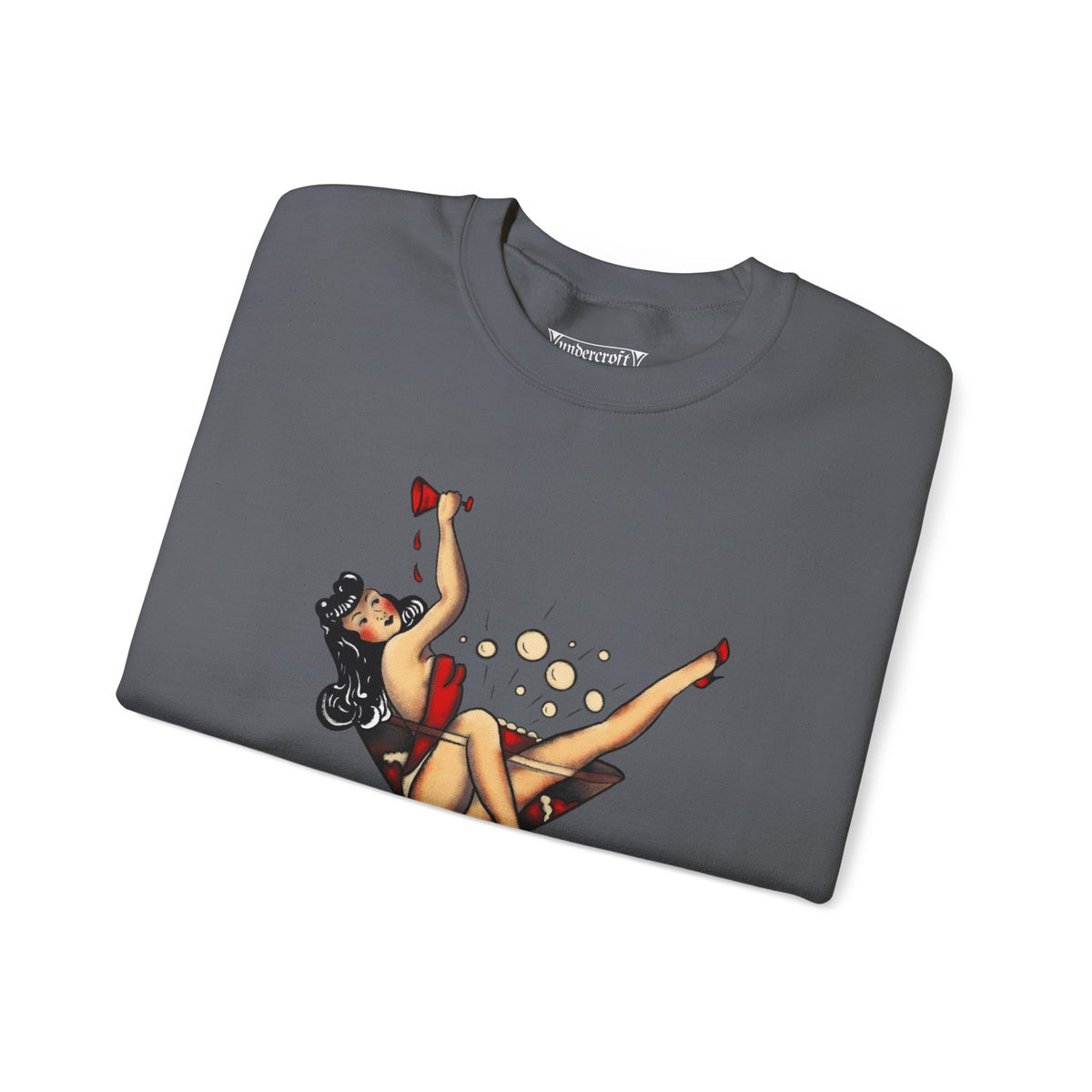 Pinup Girl in Martini Glass Sweatshirt | Retro 1950s Cocktail Pin-Up Art