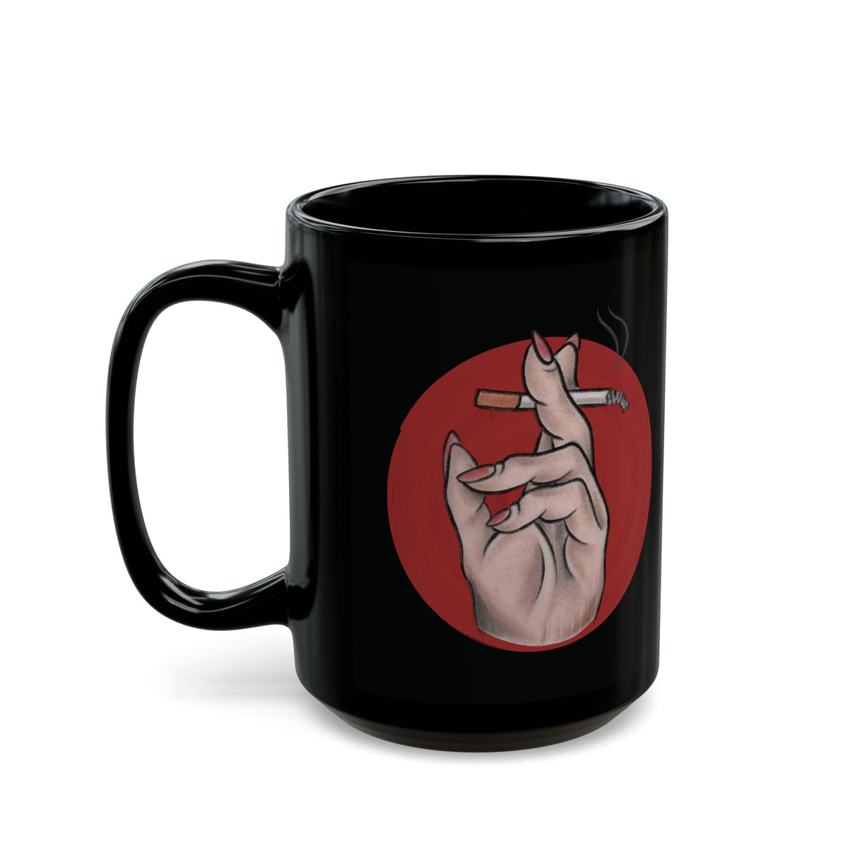 Smoking Hand Illustration Mug | Black Ceramic Coffee Cup