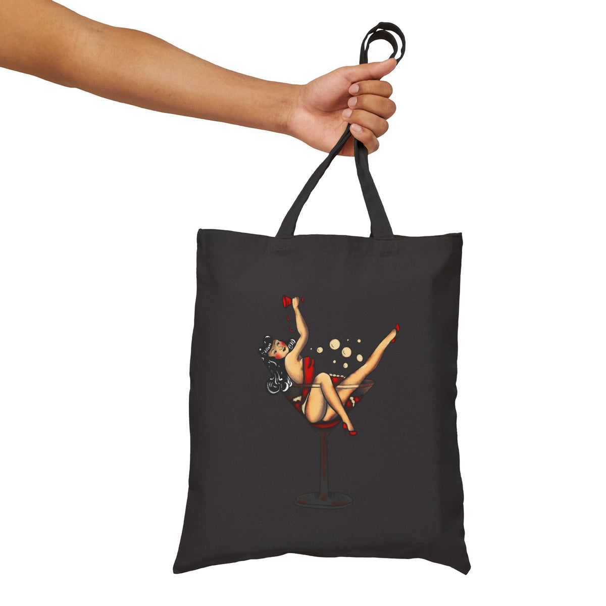 Pin-Up Girl in Martini Glass Tote Bag | Retro Vintage Cocktail Illustration
