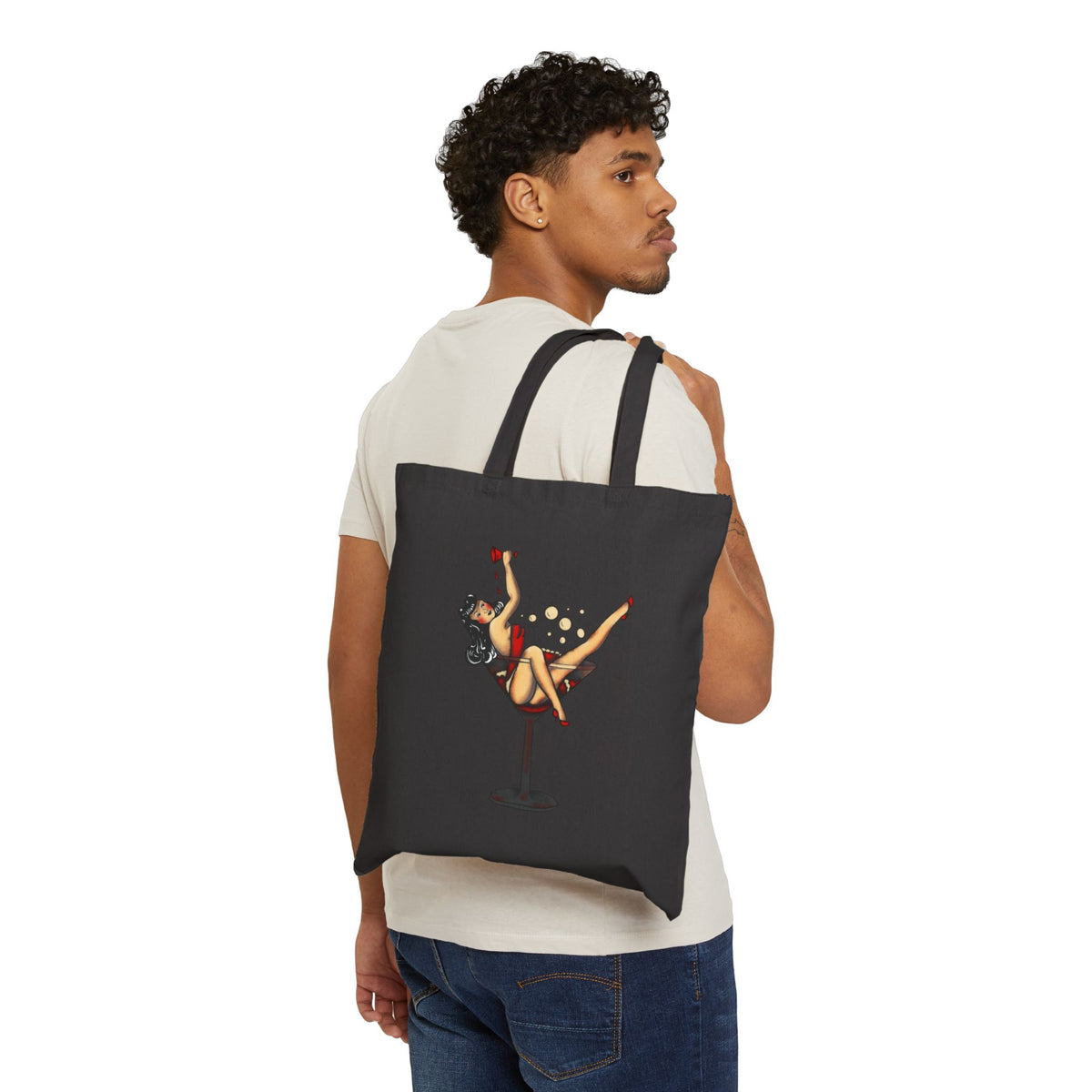 Pin-Up Girl in Martini Glass Tote Bag | Retro Vintage Cocktail Illustration
