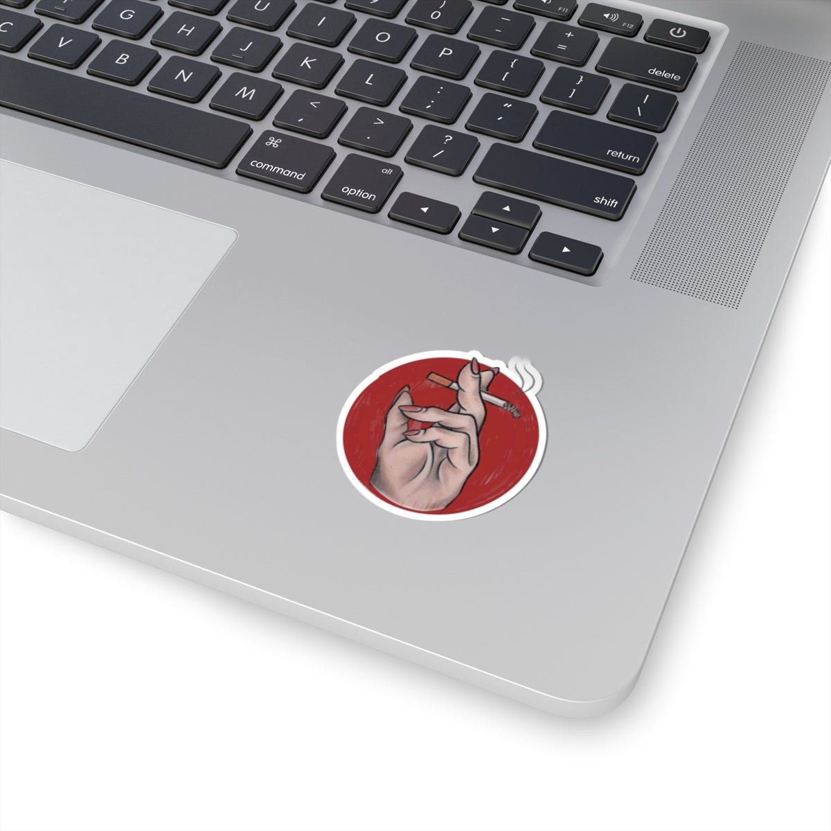 Smoking Hand sticker | Kiss-Cut Circle, Red Background