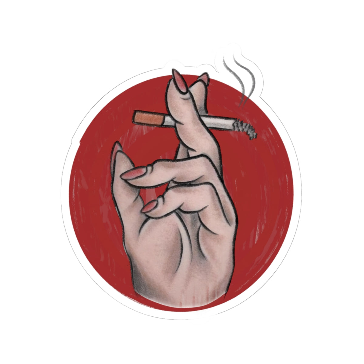 Smoking Hand sticker | Kiss-Cut Circle, Red Background